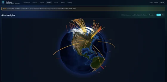 NetScan globe showing where blocked connection attempts originate